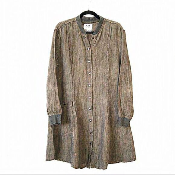 Vintage Flax by Jeanne Engelhart 100% Linen Snap Button Front Dress‎ Size Medium - Picture 1 of 5